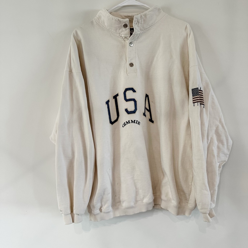 Vtg Gimme International USA Womens Oversized Pullover Sweatshirt Cream Large 90s